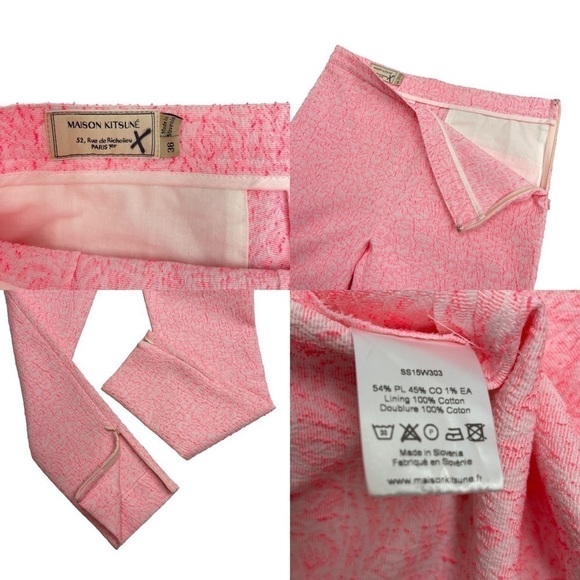 MAISON Kitsune high waisted pants pink textured trousers W28 L30 - Picture 11 of 13